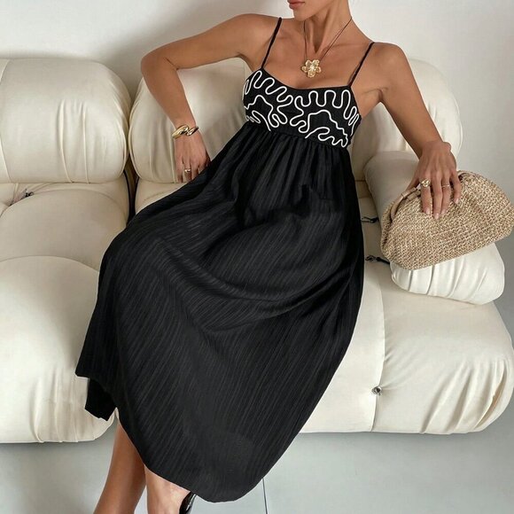 Black Casual Women's Boho Western Festival Cami Dress - Picture 8 of 8